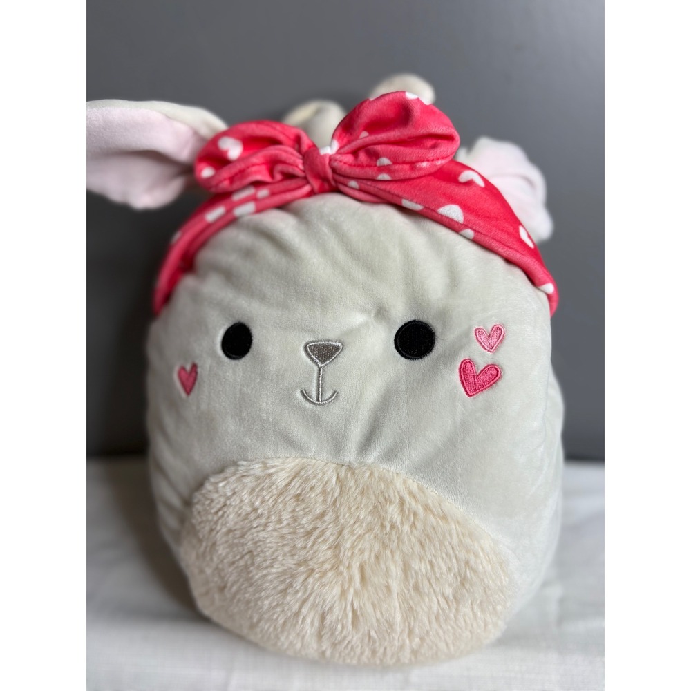 Squishmallows Valentine Bunny Plush Cream Rabbit Red Polka Dot Bow Hearts